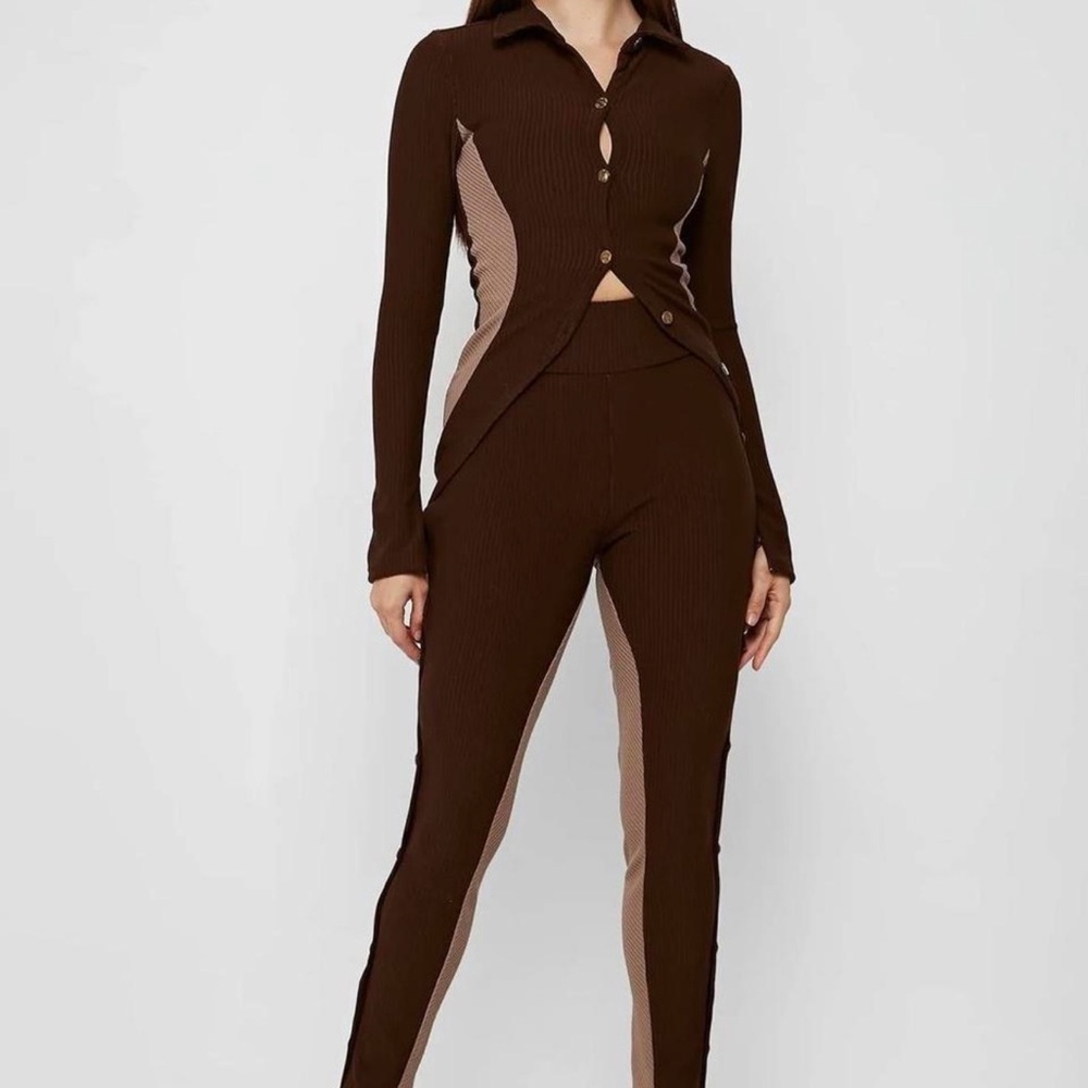 Maniere De Voir Brown and Tan Ribbed Sweater Two Piece Set - Sold